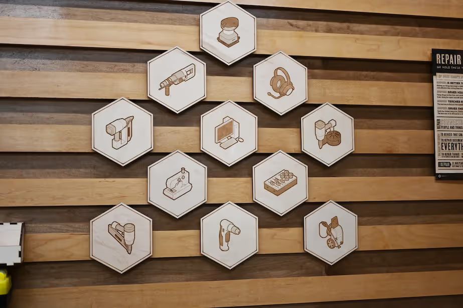 A display of various custom-made decorative signs